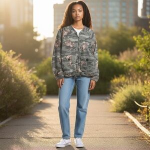 Democracy Camo Floral Zip Up Jacket.